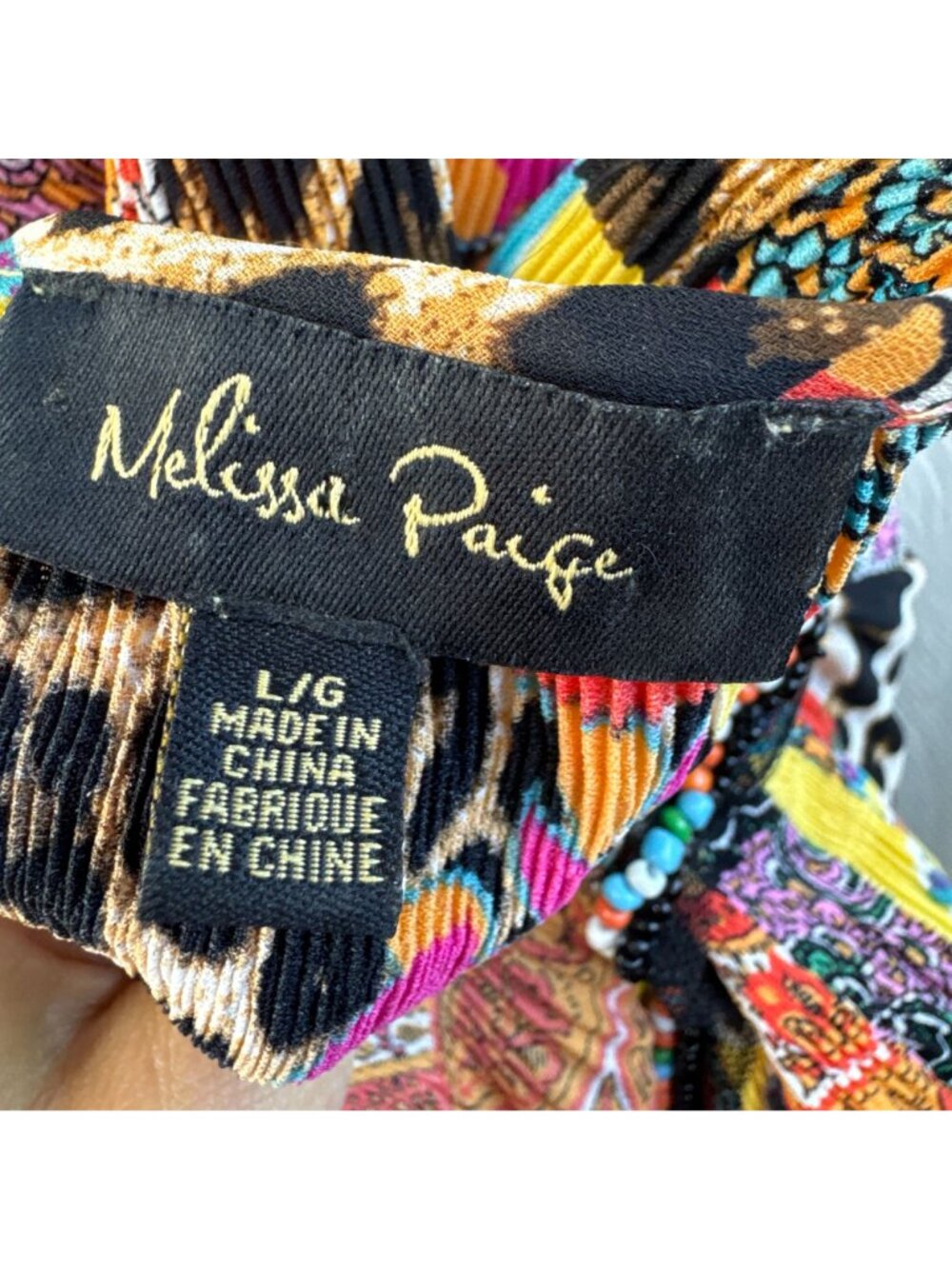 Melissa Paige Bohemian Multicolor Patchwork Tunic Top With Beaded V-Neck - Picture 7 of 8